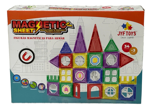 Magnetic Sheet Bloques Para Armar Magnéticos Mix 34 Pcs