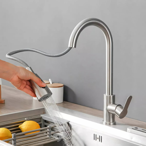 Grifo Monocomando Grifería De Mesada Cocina Pico Extensible Color Gris