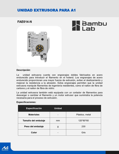 Unidad Extrusora Para Impresora 3d Bambu Lab A1 Fae014-n