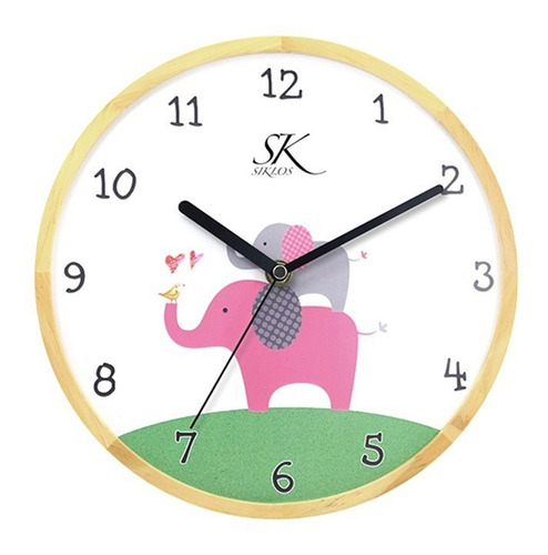 Reloj Pared Madera Siklos 25cm Silencioso Infantil Sinvidrio Color de la estructura Marrón claro Color del fondo DISEÑO INFANTIL