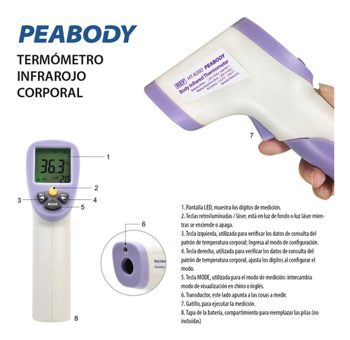 Imagen 6 de 10 de Termometro Peabody Digital Humanos Pistola Garantia Oficial