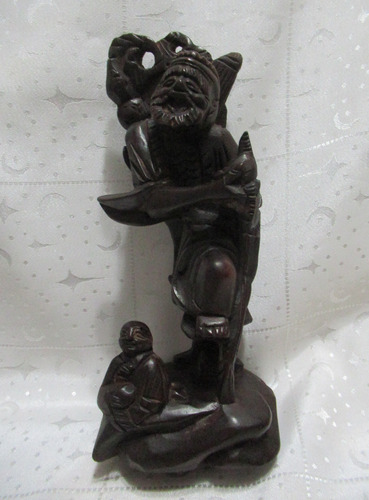 Figura Decorativa Anciano Monje Tallado Madera Oriental 20cm