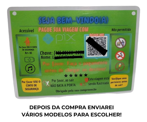 Kit 2 Placas Para Qr Code Do Pix Uber 99 Taxi Indriver