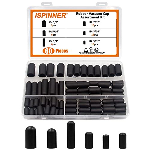 Ispinner 60pcs Rubber Vacuum Caps Assortment Kit, Hose End C