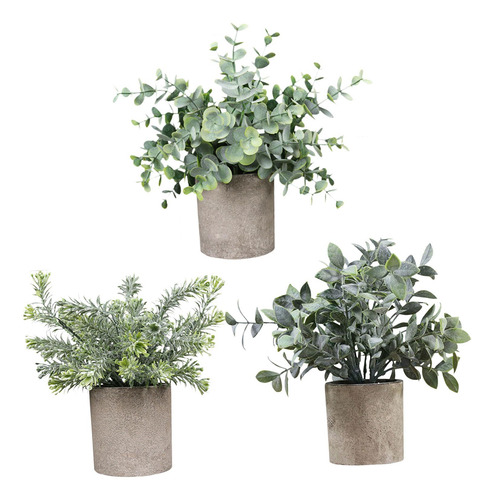 3x Plantas Artificiales En Macetas, Pequeñas Plantas