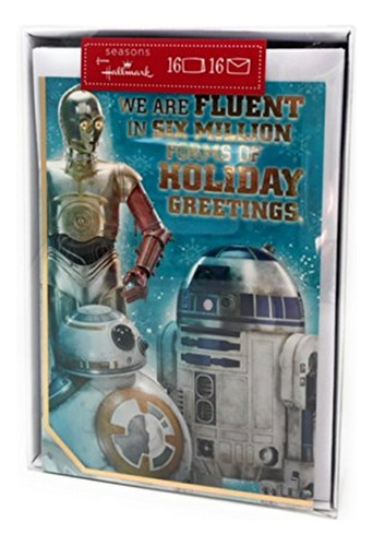 Sello De Star Wars R2d2 Y 3cpo 16 Tarjetas De Navidad.