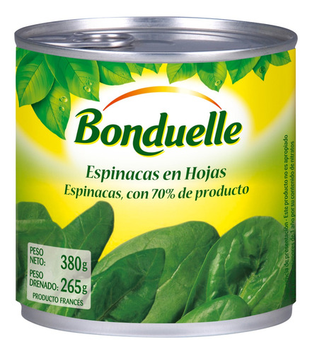 Espinaca En Hojas Bonduelle 380 Gr. Francia