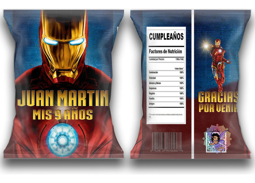 Bolsitas Chip Bag Iron Man X 35 Personalizadas Fiestas
