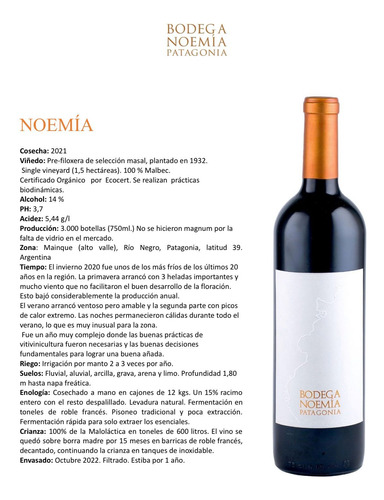 Noemia Malbec By Hans Vinding Diers - Vino Icono Patagonia