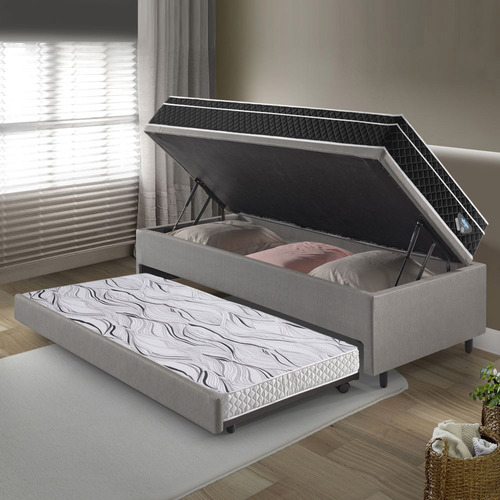 Bicama Box Baú Solteiro 88x188 Com Colchão Gransleep Ecoflex