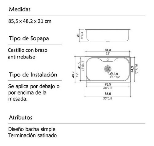 Pileta Bacha Cocina Johnson Luxor Si85 Satinada