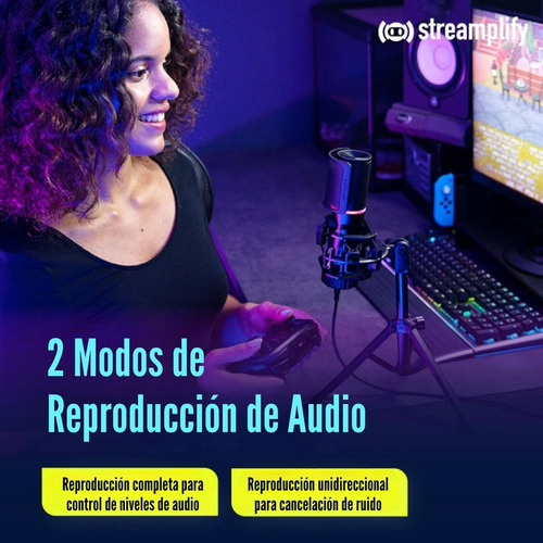 Micrófono Streamplify Mic TriPod Rgb Cardioide (con Trípode)