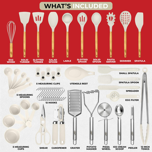 Juego De 50 Utensilios De Cocina Kaluns Modelo Completo Caqui