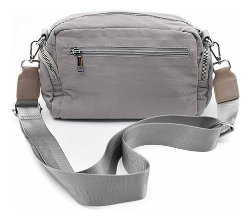 Bandolera Mujer Urbana Nylon Multifunción Correa Ajustable Gris Lisa Níquel Gris