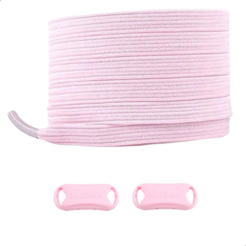 2 Cadarços Cordão Elastico Chato Tênis + Fecho Trava Engate Cor Rosa