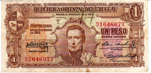 1 Peso Uruguay 1939 Billete Antiguo Coleccion