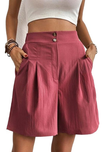 Bermudas Informales De Talle Alto Y Color Liso Para Mujer