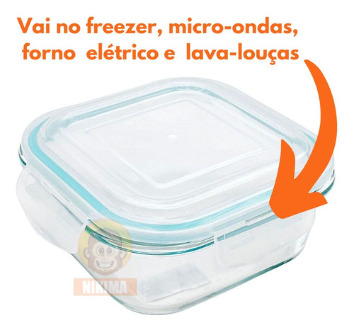 Conjunto 3 Potes Vidro Hermético Quadrado 500ml Tampa