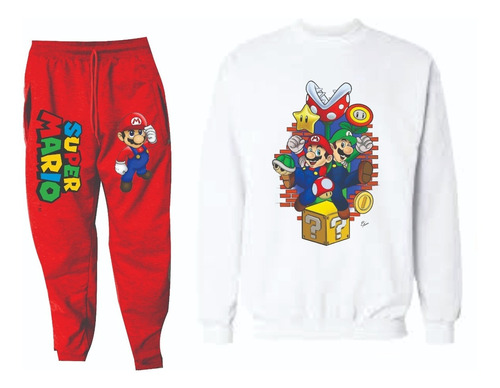 Conjunto Deportivo Mario Bross Jogger+buzo Niños Adultos