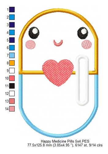Matriz Para Bordados Maquina Pastilla De Medicina Feliz 4108