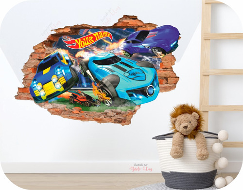 Vinilos Decorativos Pared Mural Muro Roto Autitos Hot Wheels