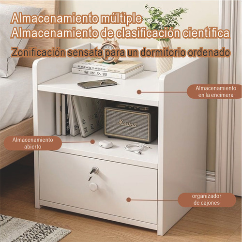 Mesita De Noche Moderna Con 2 Cajones Para Recámara Blanco