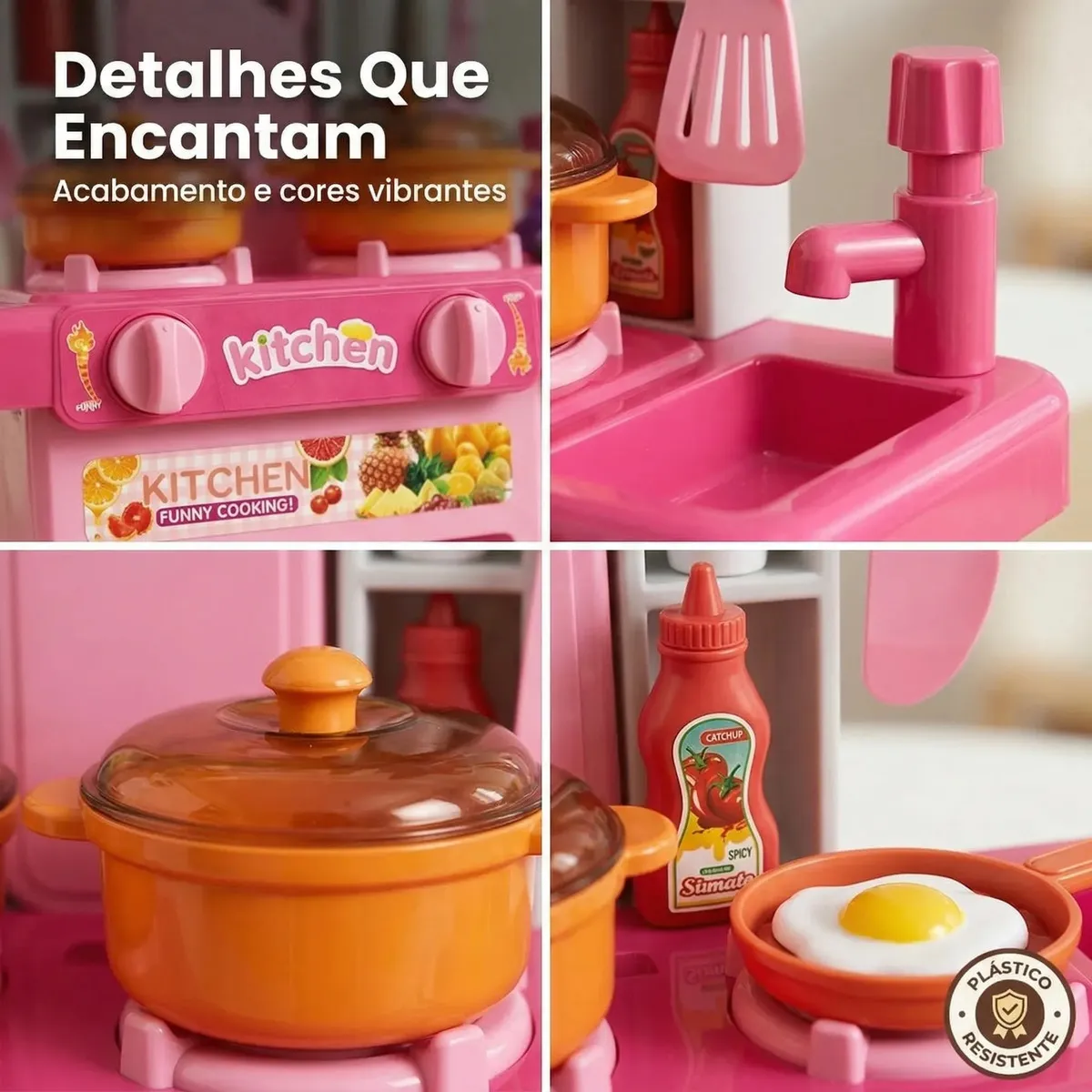 Detalhes da cozinha ATENTU com pia, panela e acessórios