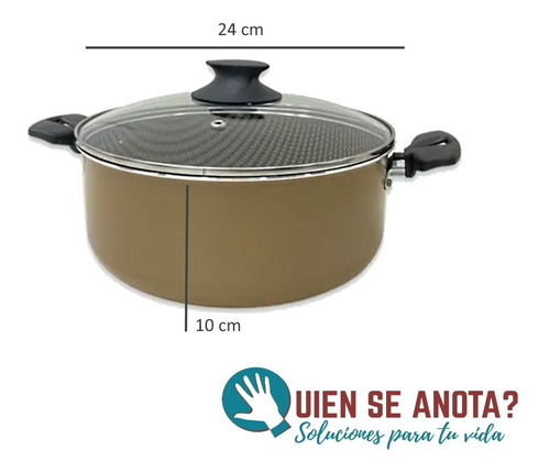 Imagen 2 de 9 de Cacerola Olla Con Asas Antiadherente Teflon Aluminio 24 Cm