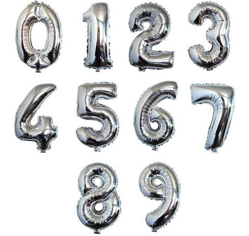Globos Numeros 35 Cm Metalicos Plata Mylar Foil Oferta