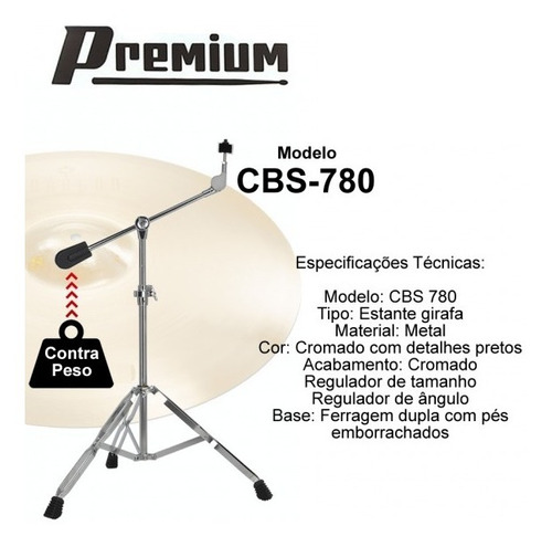 Estante Pedestal Girafa Prato Bateria Premium Cbs-780 Cbs780