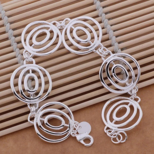 Imagen 3 de 4 de Pulsera Brazalete Mujer Plata Ley .925 Circulos Elegante
