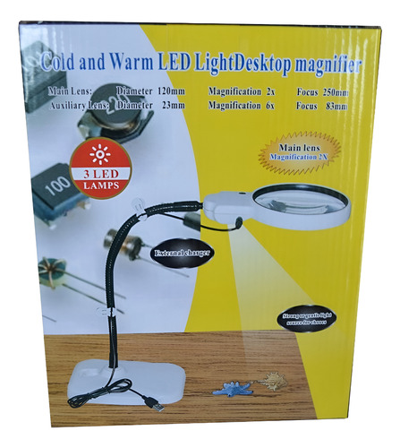 Lupa Base Luz 3 Led Brazo Flexible Escritorio Mesa Ajustable