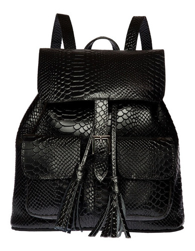 Backpack Mujer Bolsa Grande Negra Piel Víbora