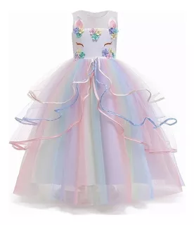 D Vestido De Fiesta De Princesa Unicornio Arcoíris For Niñas