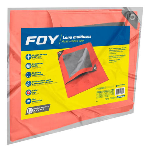 Lona De Polietileno Color Rojo Con Fondo Plata, 2 X 3 M Foy