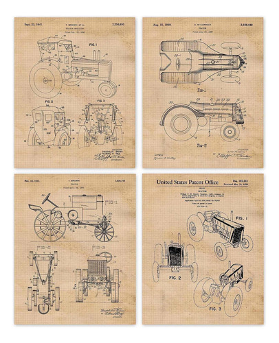 Vintage Tractor Farming Patent Prints, 4 (8x10) Unframed Ph.