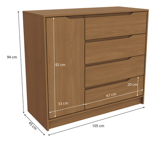 Cômoda Kappesberg 4 Gavetas 1 Porta R260 Cor Canela