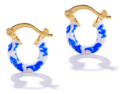 Aretes De Plata 925 Oro 18k Azules De Aro Unitalla Mujer