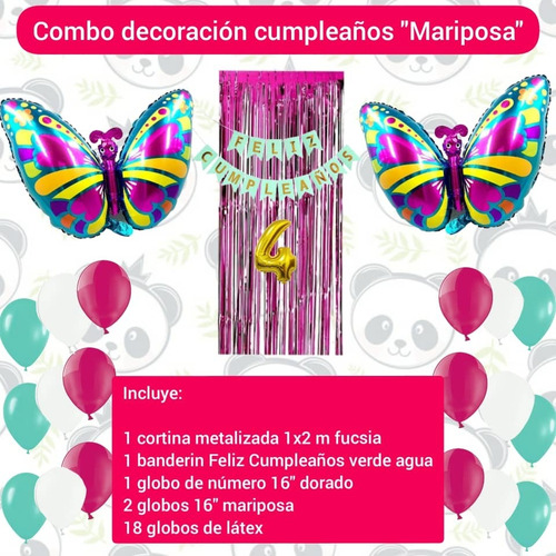 Combo Decoración Cumpleaños Mariposas Globo Cortina Banderin