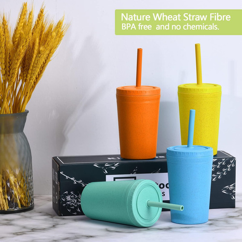 Homestockplus Reutilizable Tazas De Paja De Trigo Con Tapas