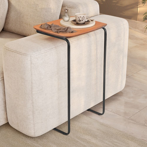Mesa Ultraflex Lateral Aproximação Sofá Castanho Base Preta Cor Tampo Castanho Base Preta