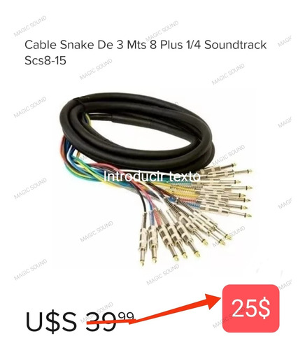 Cable Snake De 3 Mts 8 Plus 1/4 Soundtrack Scs8-15