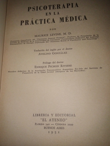 Libro Antiguo 1951 Psicoterapia En La Práctica Médica Levine