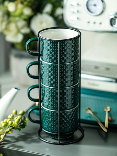 Lyeoboh Juego De Tazas De Café Apilables De Porcelana Con So