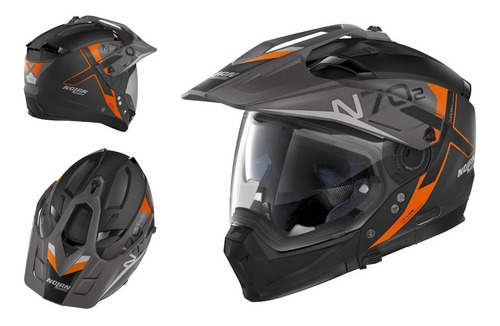 Casco Nolan N70-2x Bungee N-com Doble Proposito Naranja Gris