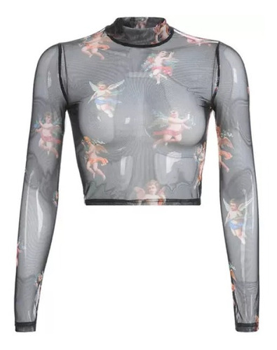 Camiseta De Malla Transparente Para Mujer Diseño De Ángel 