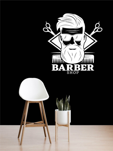 Vinil Decorativo Barbería Logo Cara Para Pared