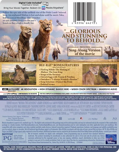 Película Disney Mufasa: El Rey León 4k Uhd Blu-ray