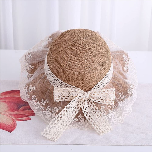 Sombrero Paja Con Encaje De Ala Ancha De Verano Para Niñas