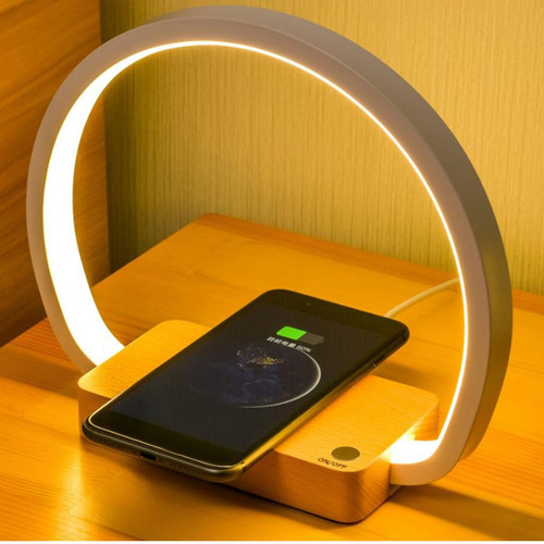 Círculo Led Lámpara De Mesa Base De Madera 3 En 1 Altavoz